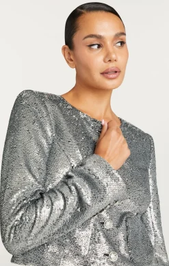 Cinq à Sept Sequin Randi Jacket Silver New