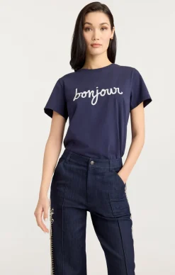 Cinq à Sept Sequined Bonjour Tee Navy/White Best