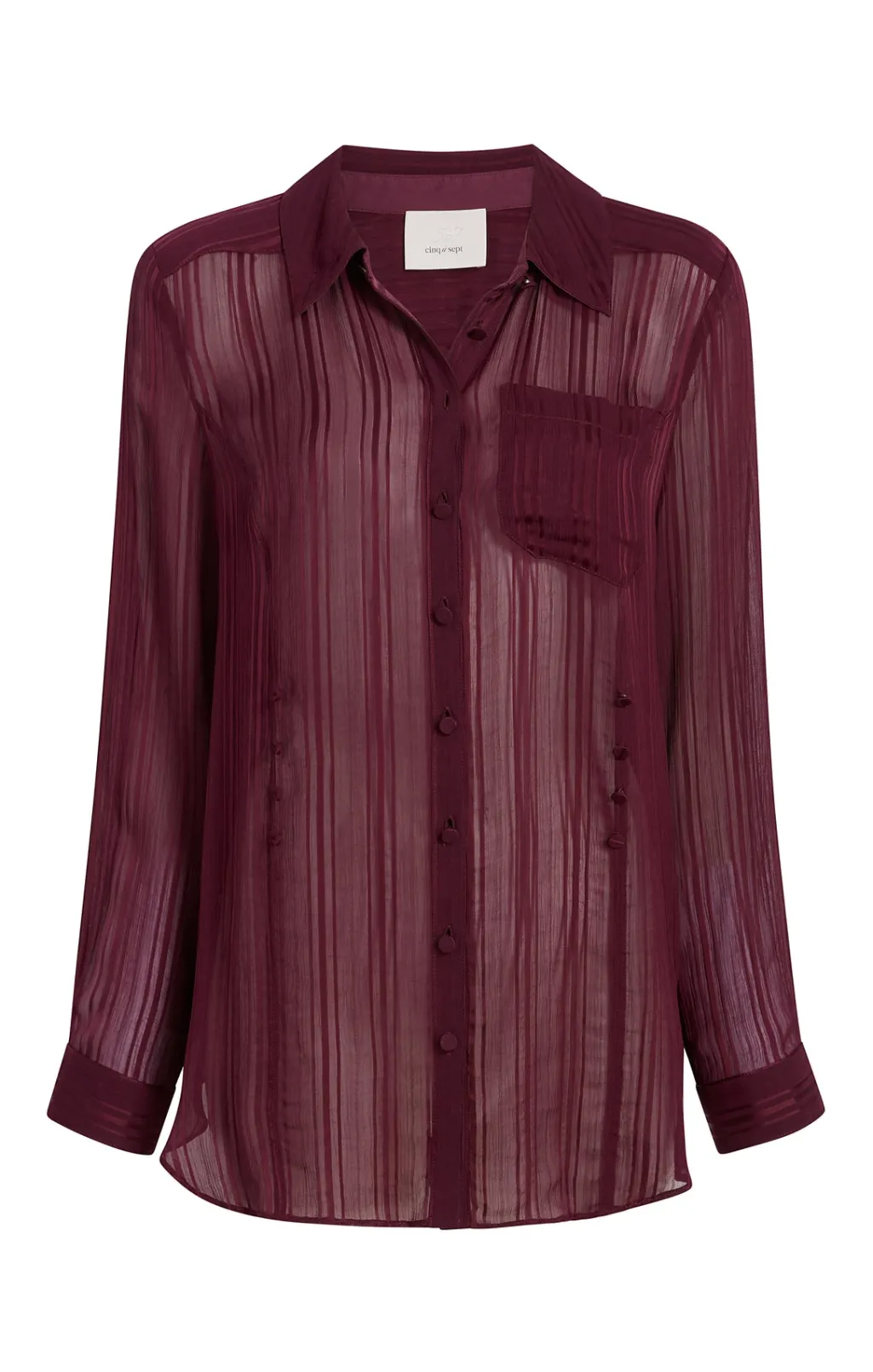 Cinq à Sept Sheer Stripe Shirred Kandice Top DarkFig Discount