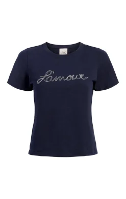 Cinq à Sept Silver Chain L'amour Shrunken Tee Navy/white