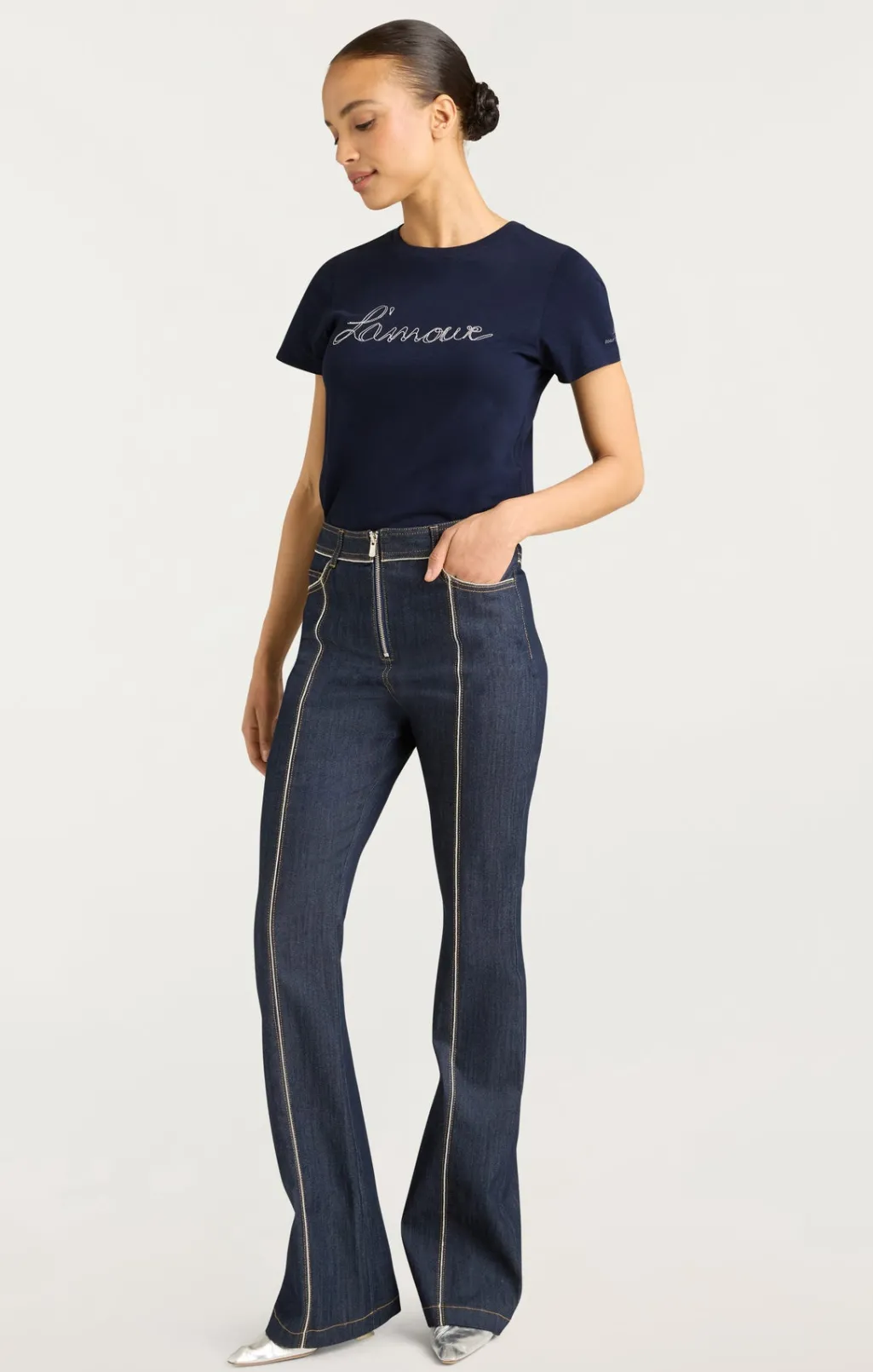 Cinq à Sept Silver Chain L'amour Shrunken Tee Navy/white