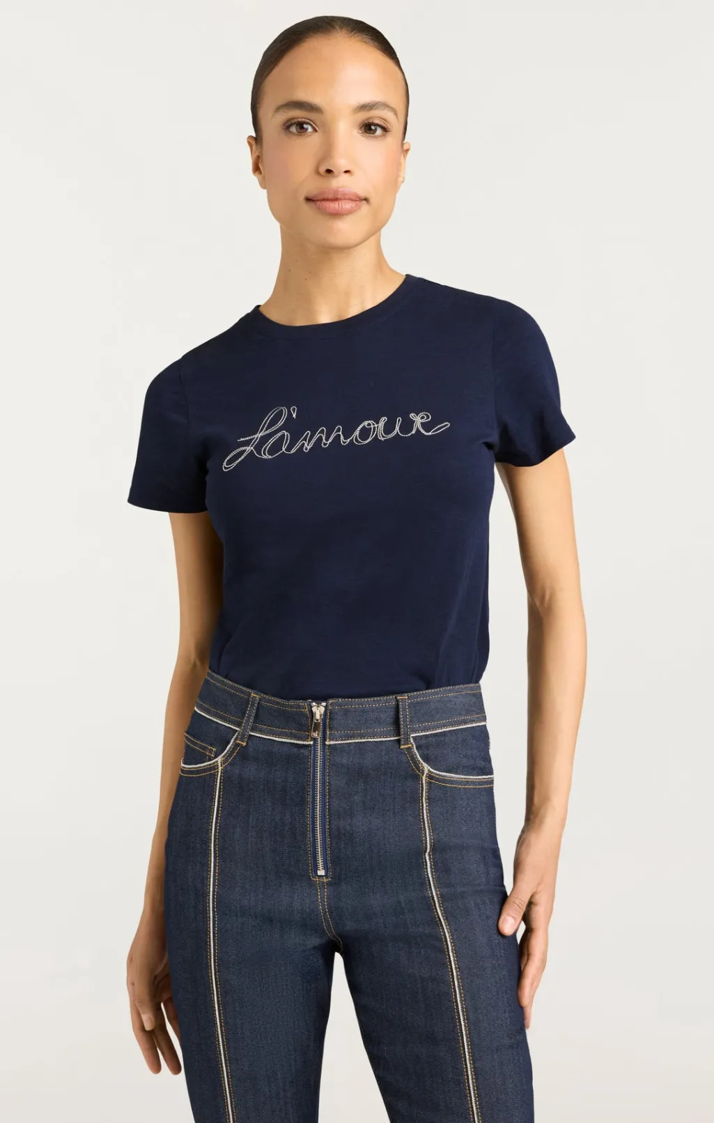 Cinq à Sept Silver Chain L'amour Shrunken Tee Navy/white