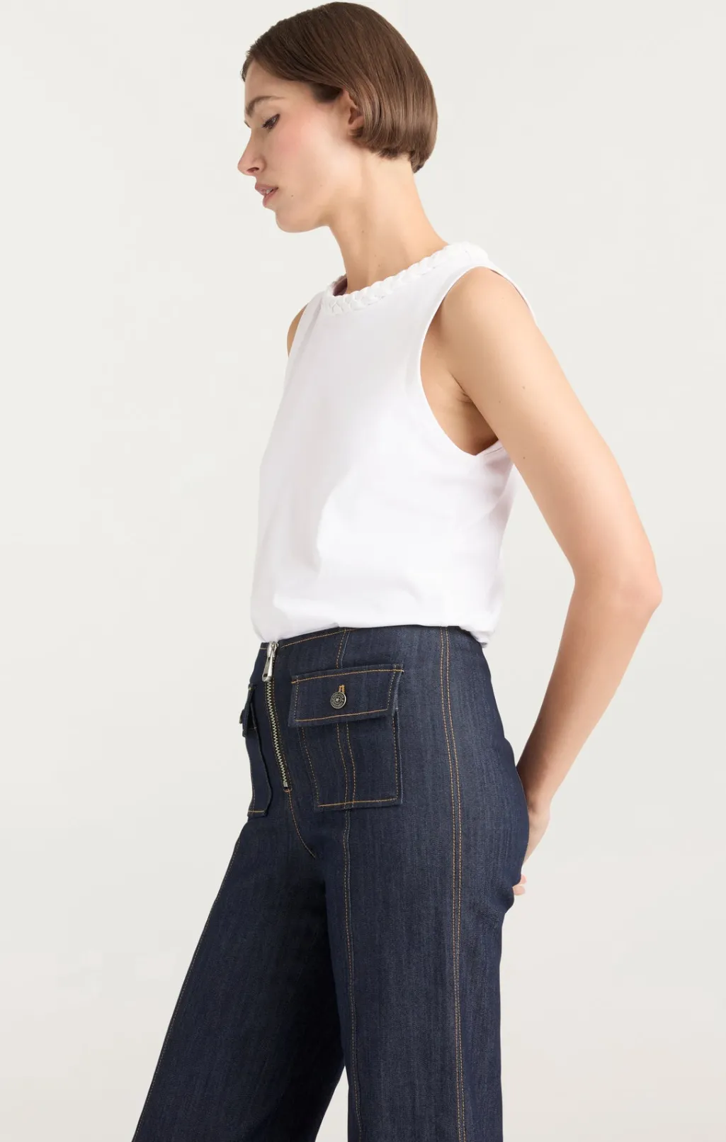 Cinq à Sept Sleeveless Braided Tee White New