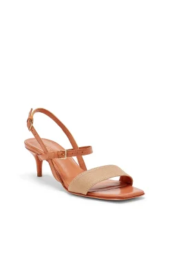 Cinq à Sept Sophie Denim Ankle Strap Sandal Sahara/Saddle New