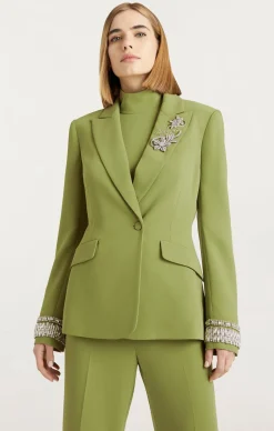 Cinq à Sept Stacked Jewelry Embellished Cheyenne Blazer Moss Hot
