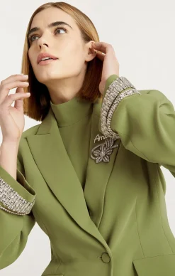 Cinq à Sept Stacked Jewelry Embellished Cheyenne Blazer Moss Hot