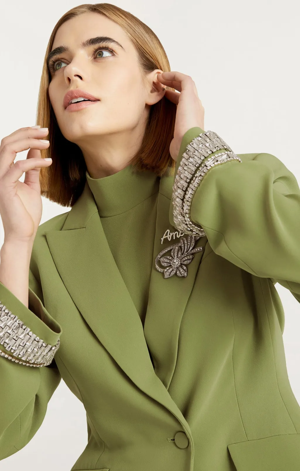 Cinq à Sept Stacked Jewelry Embellished Cheyenne Blazer Moss Hot