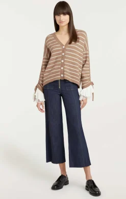 Cinq à Sept Striped Atlas Cardigan DarkOatmeal/Ivory Hot