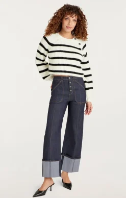 Cinq à Sept Striped Keren Pullover Ivory/Black Outlet