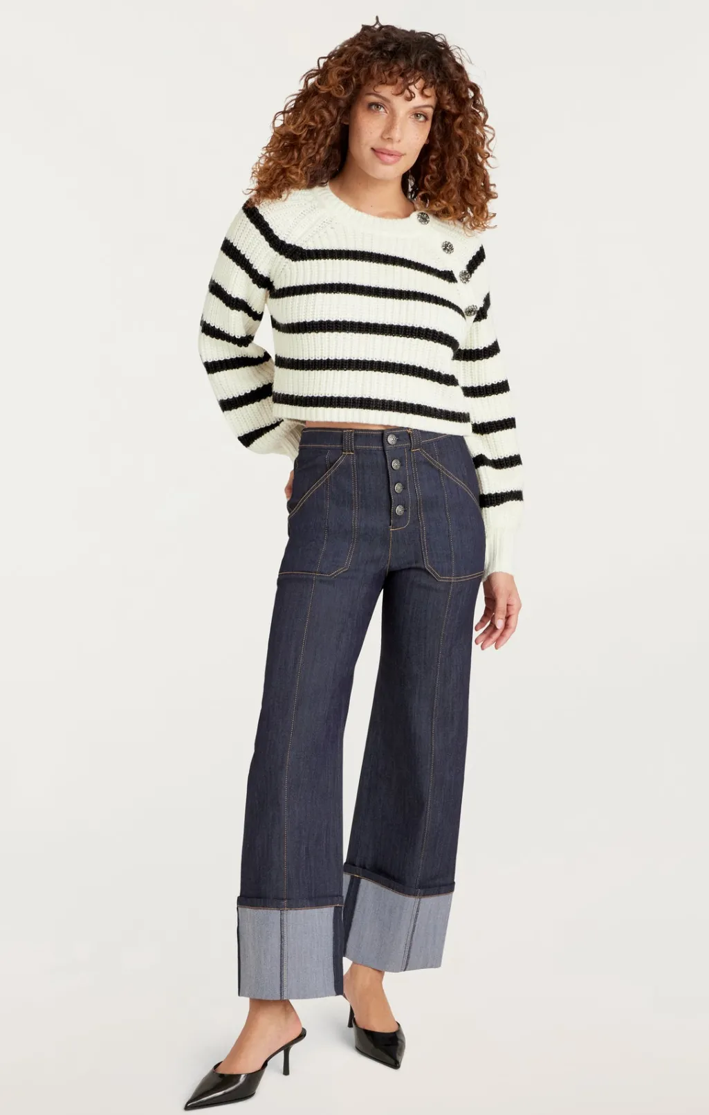 Cinq à Sept Striped Keren Pullover Ivory/Black Outlet