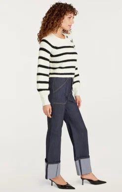 Cinq à Sept Striped Keren Pullover Ivory/Black Outlet