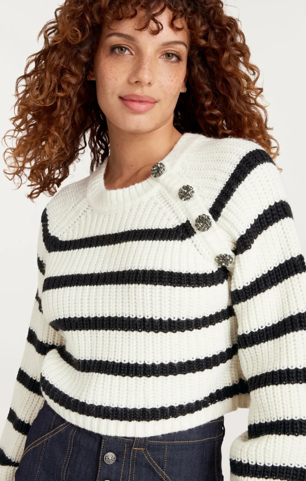 Cinq à Sept Striped Keren Pullover Ivory/Black Outlet