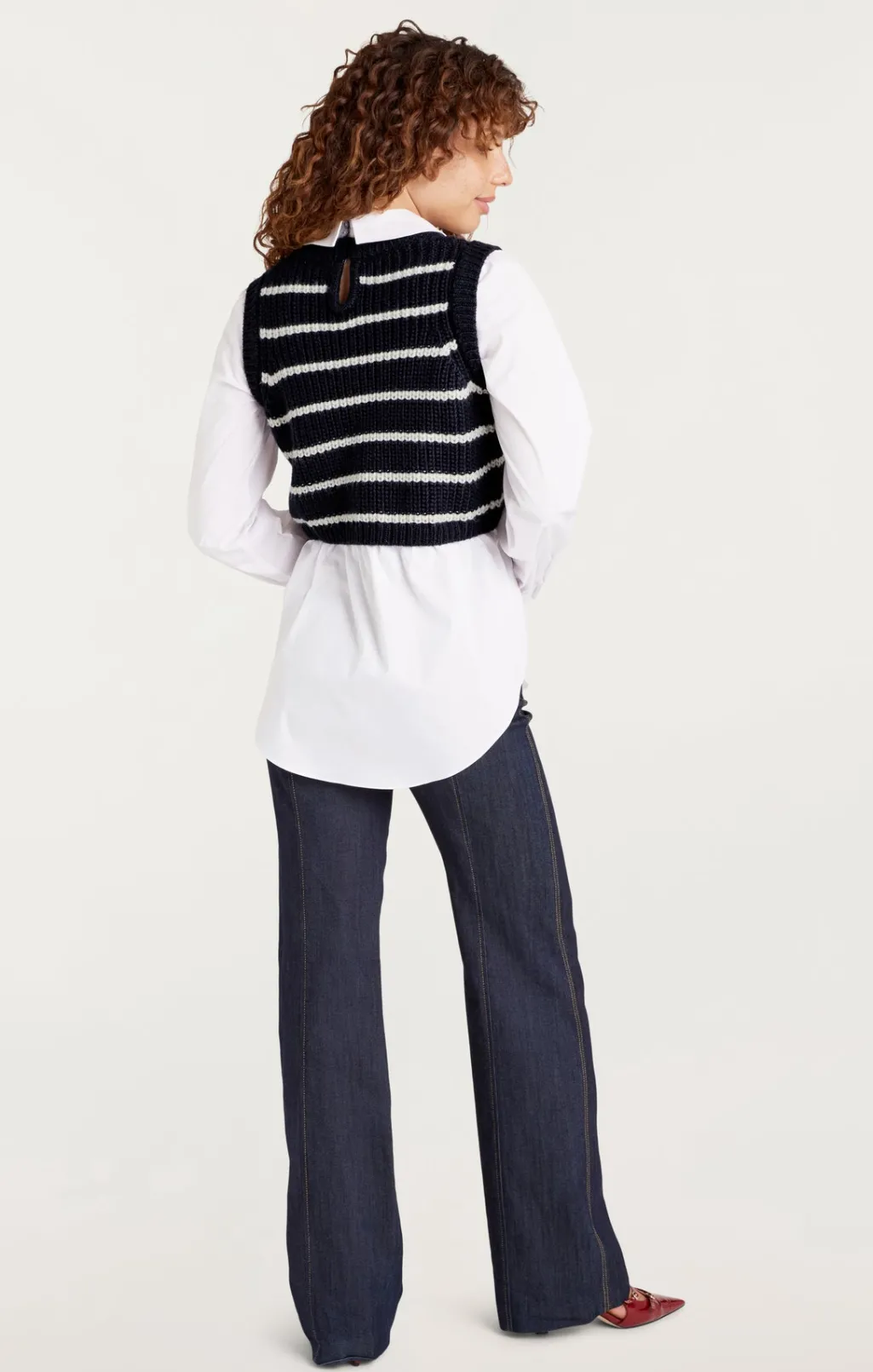 Cinq à Sept Striped Mara Shaker Pullover Navy/Ivory Best