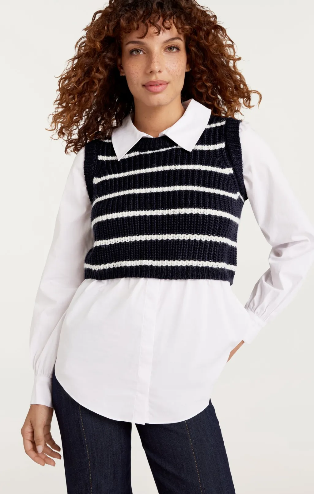 Cinq à Sept Striped Mara Shaker Pullover Navy/Ivory Best