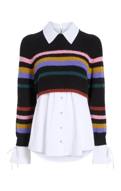 Cinq à Sept Striped Nelida Pullover BlackMulti Discount