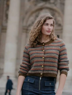 Cinq à Sept Striped Romina Cardigan DarkOliveMulti Clearance