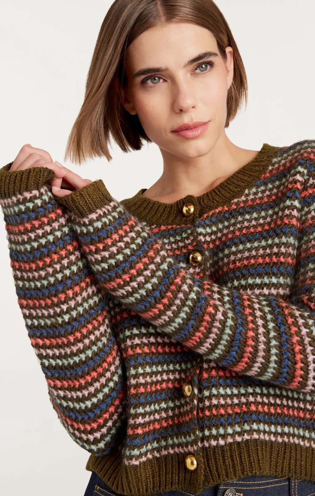 Cinq à Sept Striped Romina Cardigan DarkOliveMulti Clearance