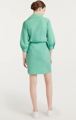 Cinq à Sept Striped Seersucker Three Quarter Sleeve Gaby Dress Cyan/LimaBean