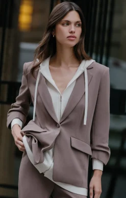 Cinq à Sept Sweater Knit Khloe Blazer Taupe/Ivory