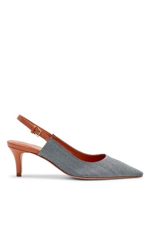 Cinq à Sept Sylvie Denim Slingback Pump LightIndigo/Saddle New
