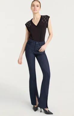 Cinq à Sept Teardrop Crystal Embellished V-Neck Bella Tee BlackMulti Sale