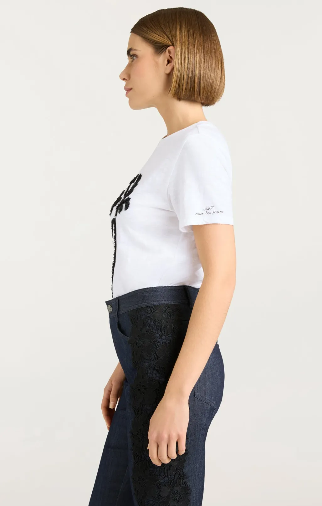 Cinq à Sept Textured Je T'aime Tee White/Black Discount