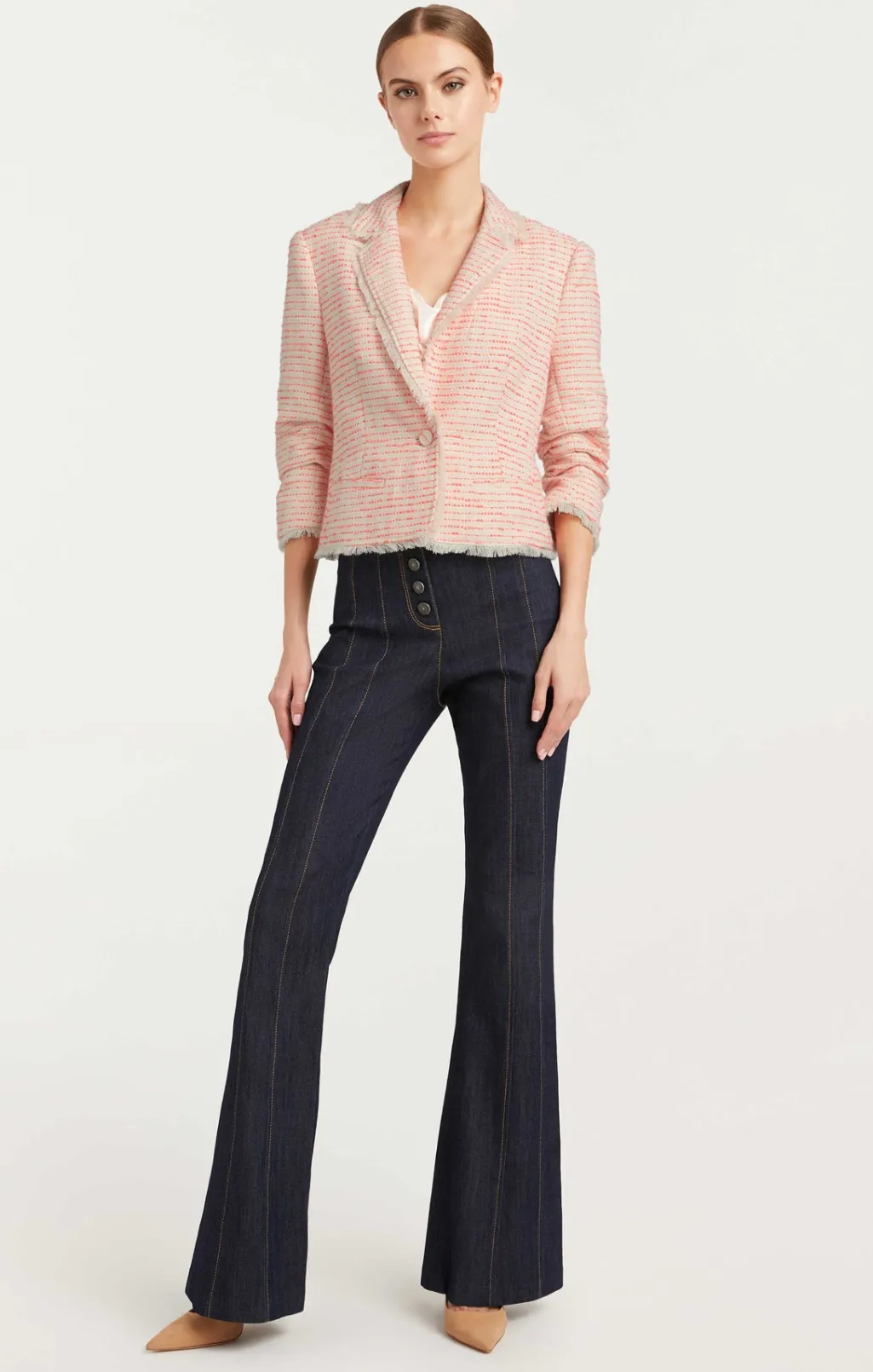 Cinq à Sept Tweed Petite Khloe Blazer Ivory/neonCoral Online