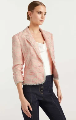 Cinq à Sept Tweed Petite Khloe Blazer Ivory/neonCoral Online