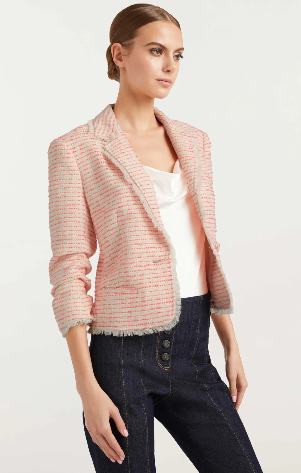 Cinq à Sept Tweed Petite Khloe Blazer Ivory/neonCoral Online