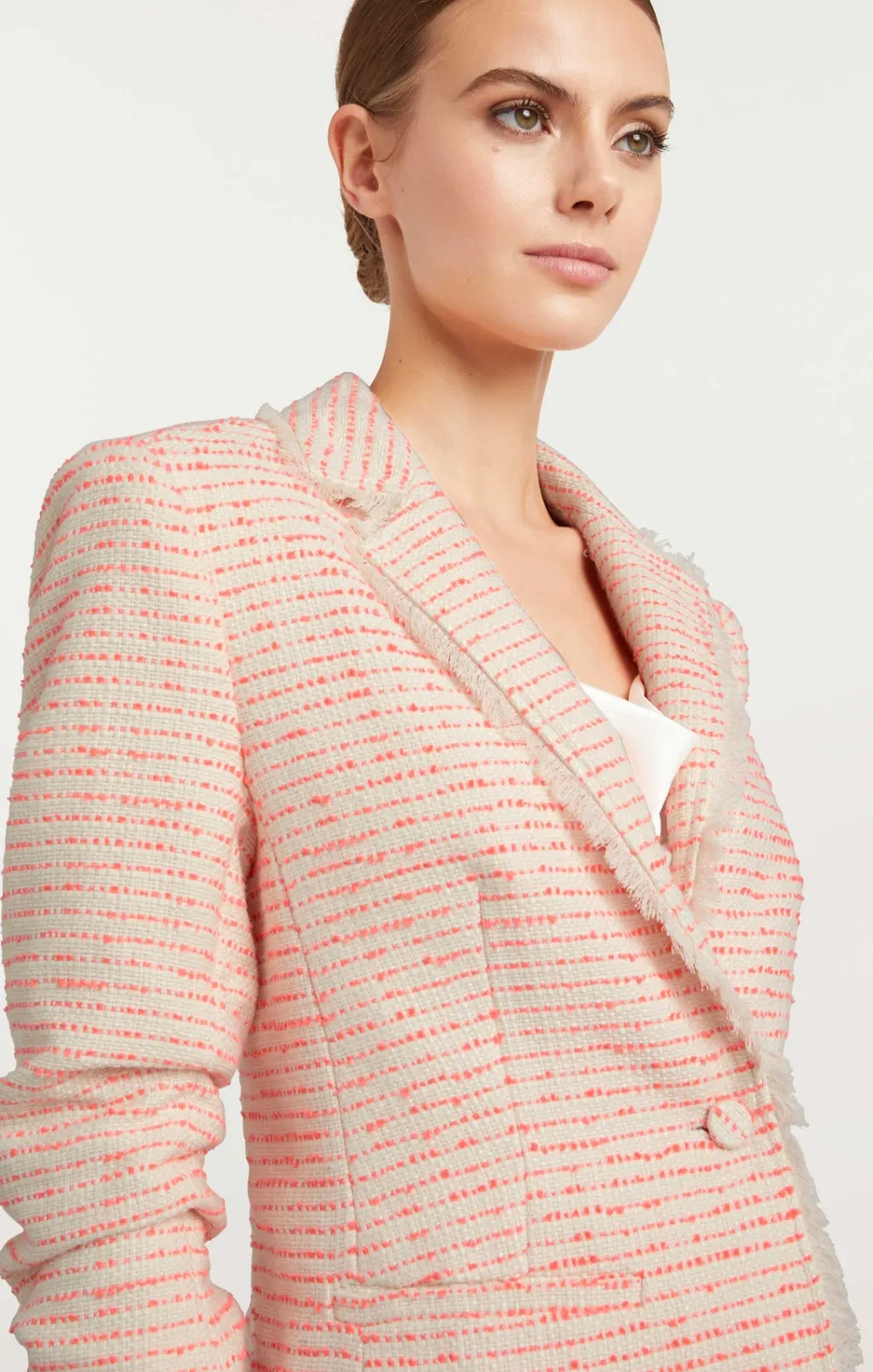 Cinq à Sept Tweed Petite Khloe Blazer Ivory/neonCoral Online