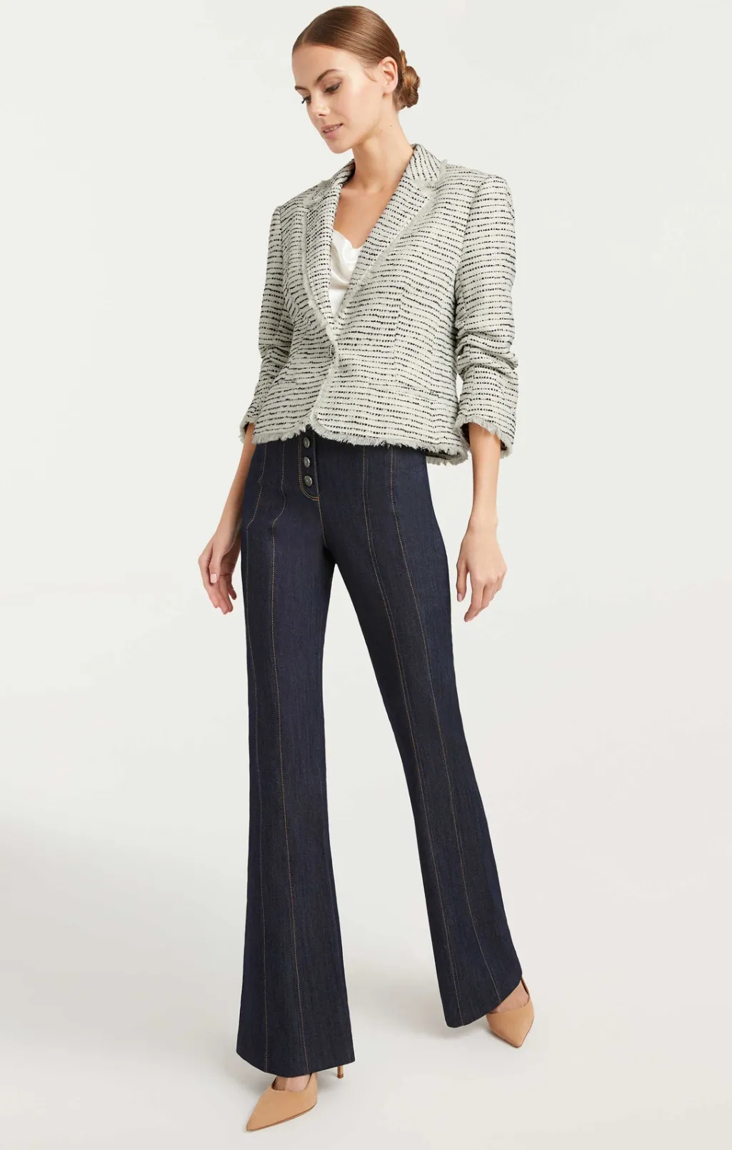 Cinq à Sept Tweed Petite Khloe Blazer Ivory/Navy Outlet