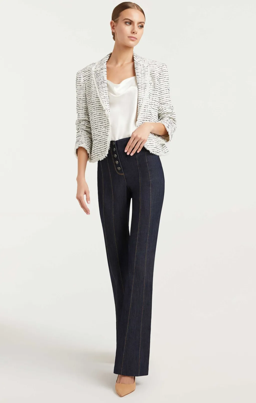 Cinq à Sept Tweed Petite Khloe Blazer Ivory/Navy Outlet