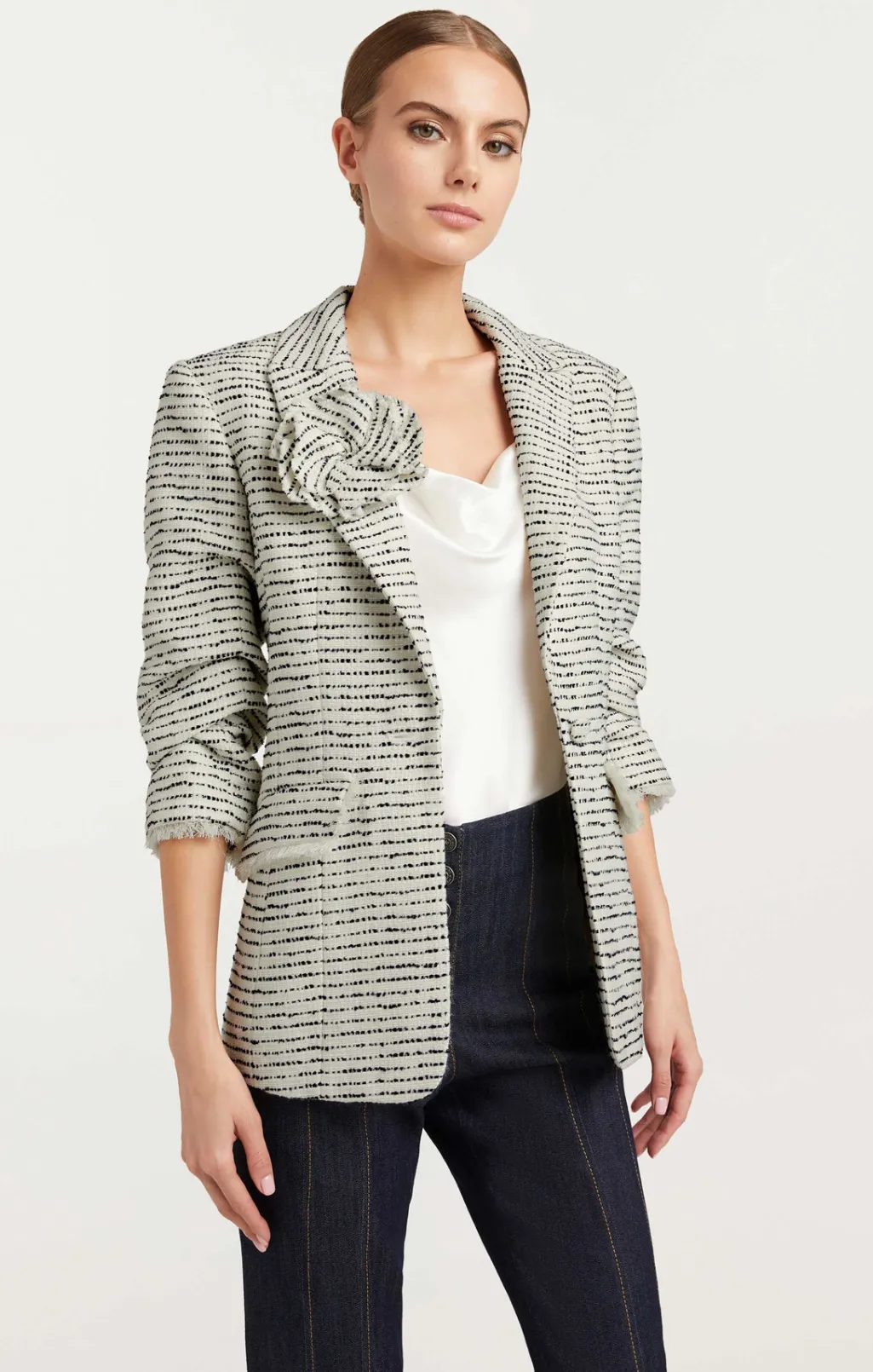 Cinq à Sept Tweed Pricilla Blazer Ivory/Navy Outlet