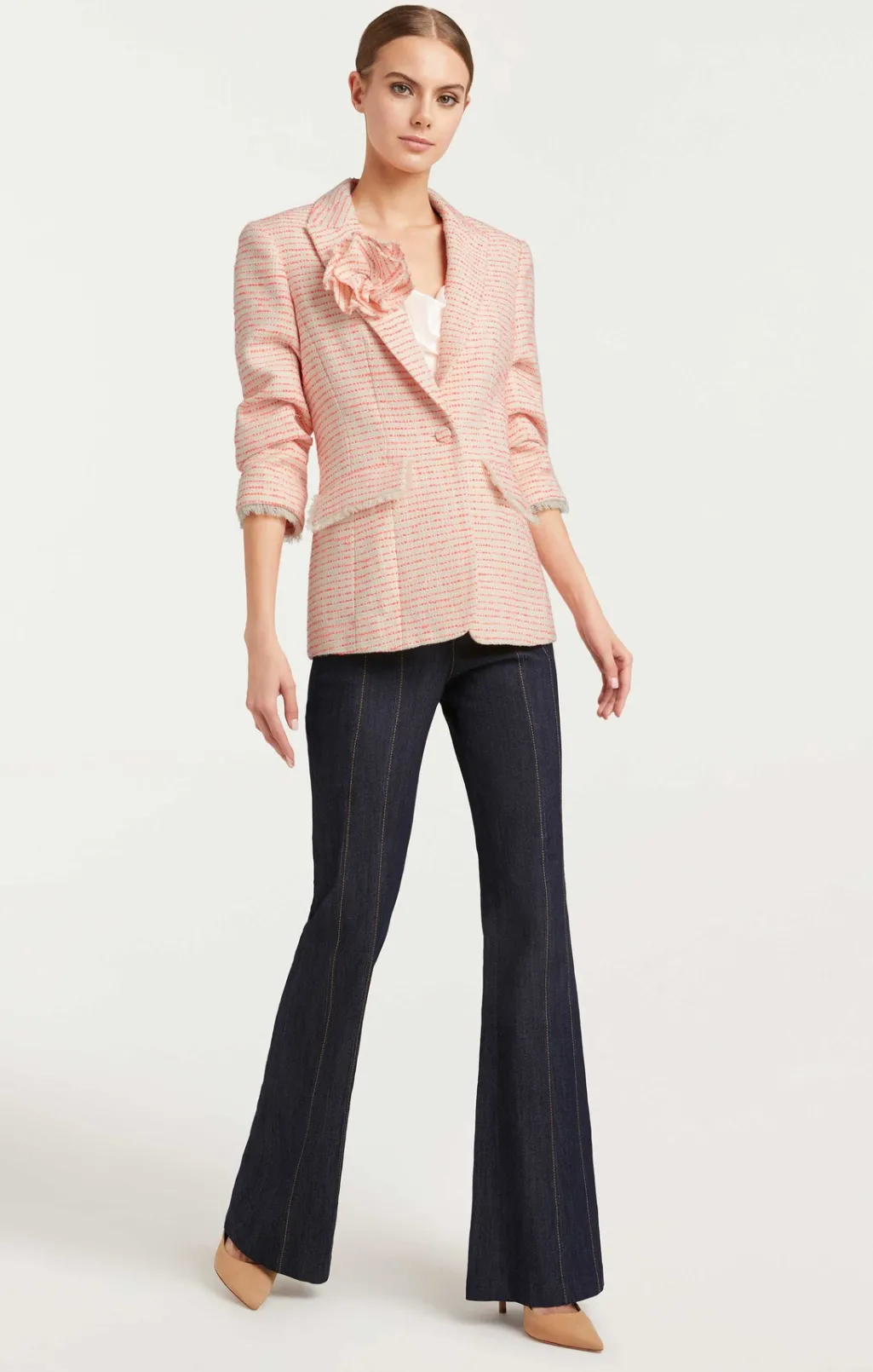 Cinq à Sept Tweed Pricilla Blazer Ivory/NeonCoral Online