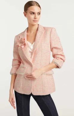 Cinq à Sept Tweed Pricilla Blazer Ivory/NeonCoral Online