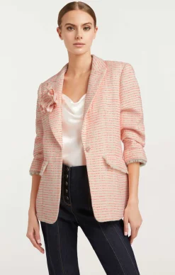Cinq à Sept Tweed Pricilla Blazer Ivory/NeonCoral Online