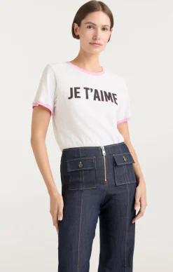 Cinq à Sept Two Tone Je T'aime Tee White/Carnation Sale