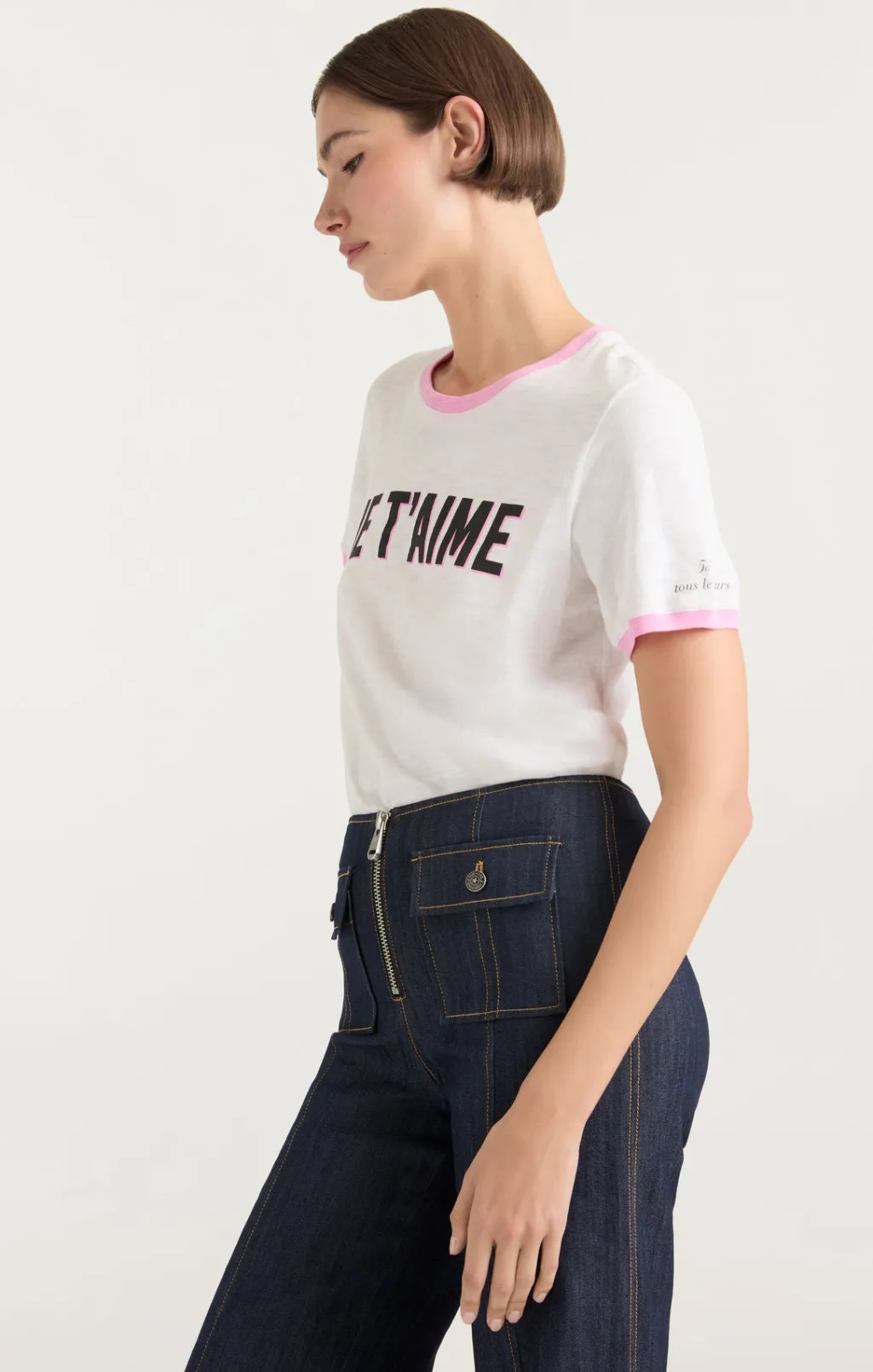 Cinq à Sept Two Tone Je T'aime Tee White/Carnation Sale