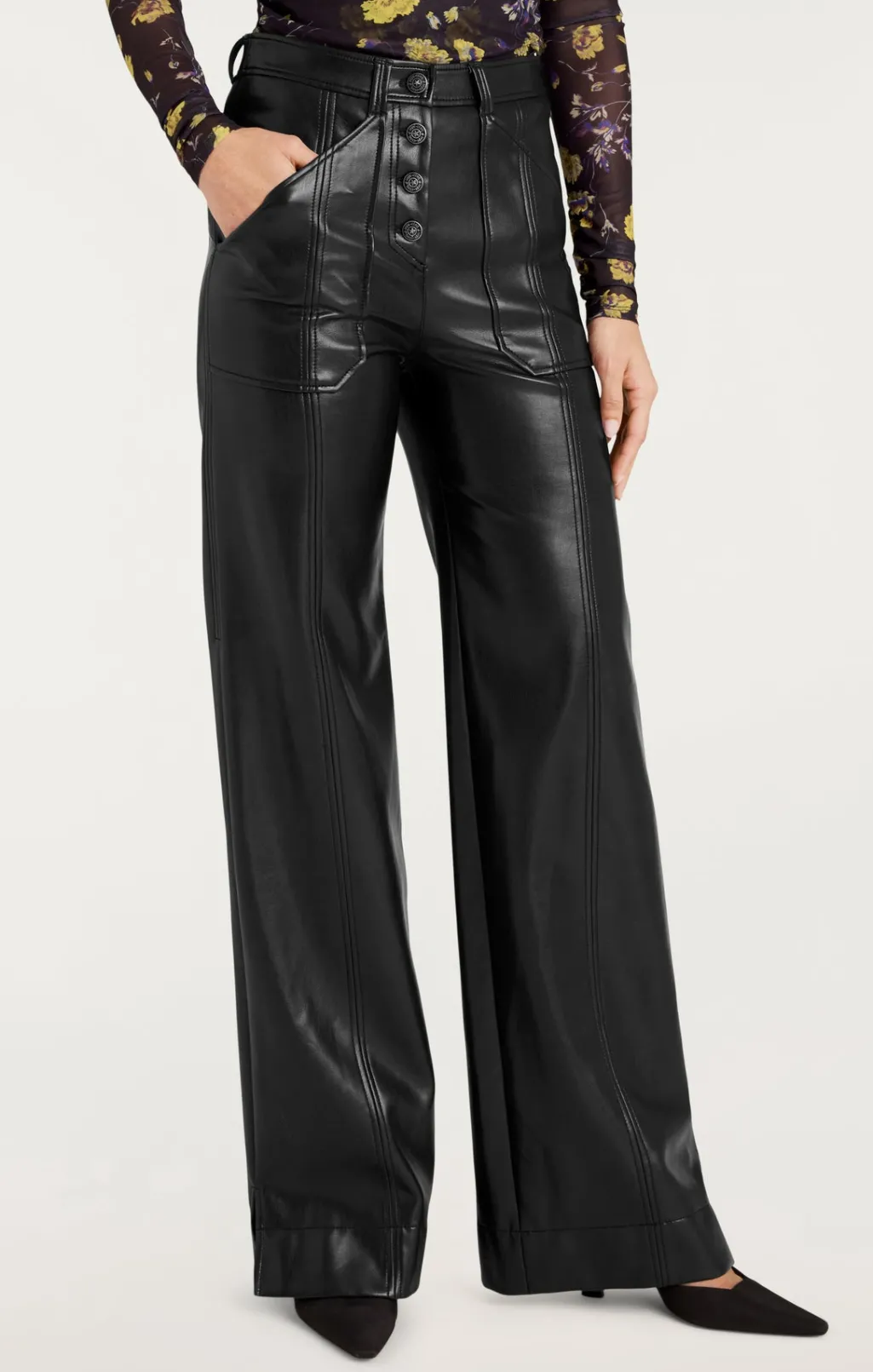 Cinq à Sept Vegan Leather Long Benji Pant Black Discount