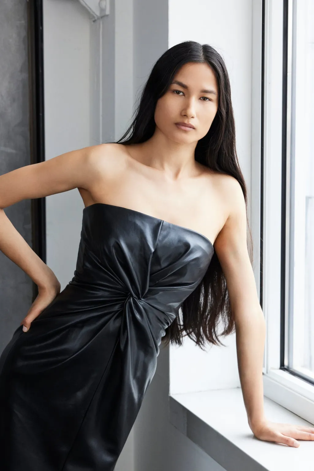 Cinq à Sept Vegan Leather Strapless Mckenna Dress Black Sale
