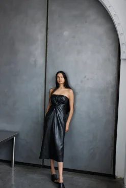 Cinq à Sept Vegan Leather Strapless Mckenna Dress Black Sale