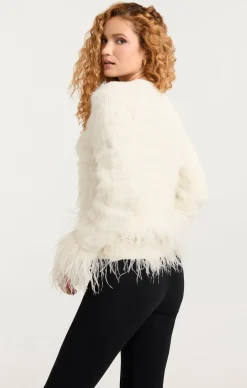 Cinq à Sept Vida Feather Cardigan Ivory Outlet