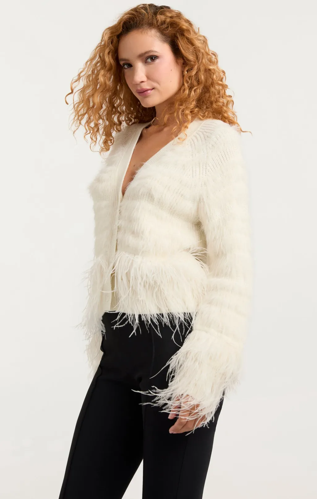 Cinq à Sept Vida Feather Cardigan Ivory Outlet