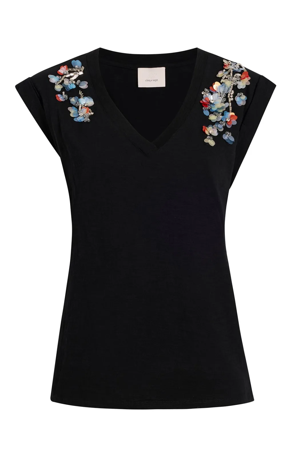 Cinq à Sept V-Neck Bella Tee SequinFlowerBlackMulti Online