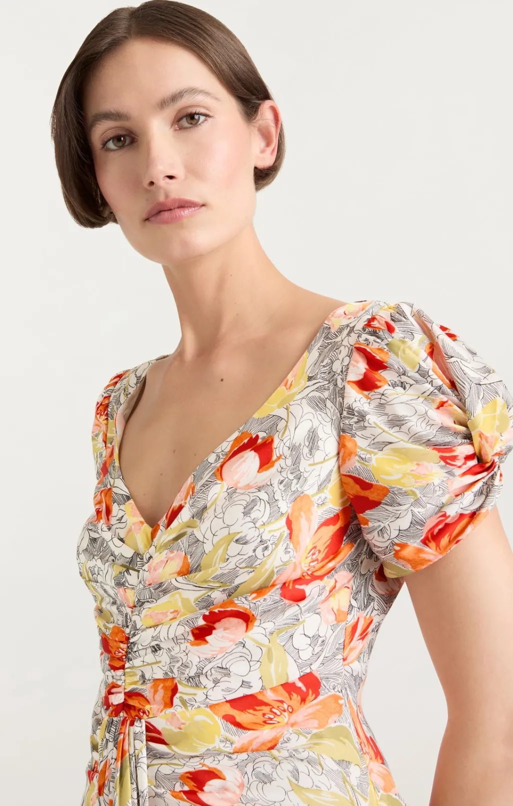 Cinq à Sept Walker Dress LineworkFloralIvoryMulti