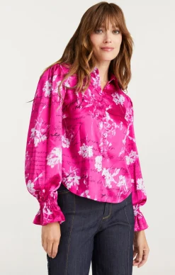 Cinq à Sept Warm Carnation Long Sleeve Fiona Top PlumRadishMulti Outlet