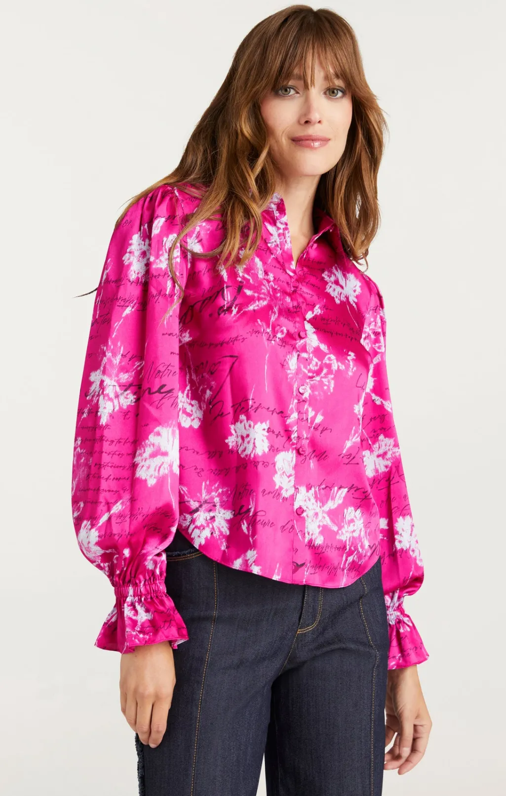 Cinq à Sept Warm Carnation Long Sleeve Fiona Top PlumRadishMulti Outlet