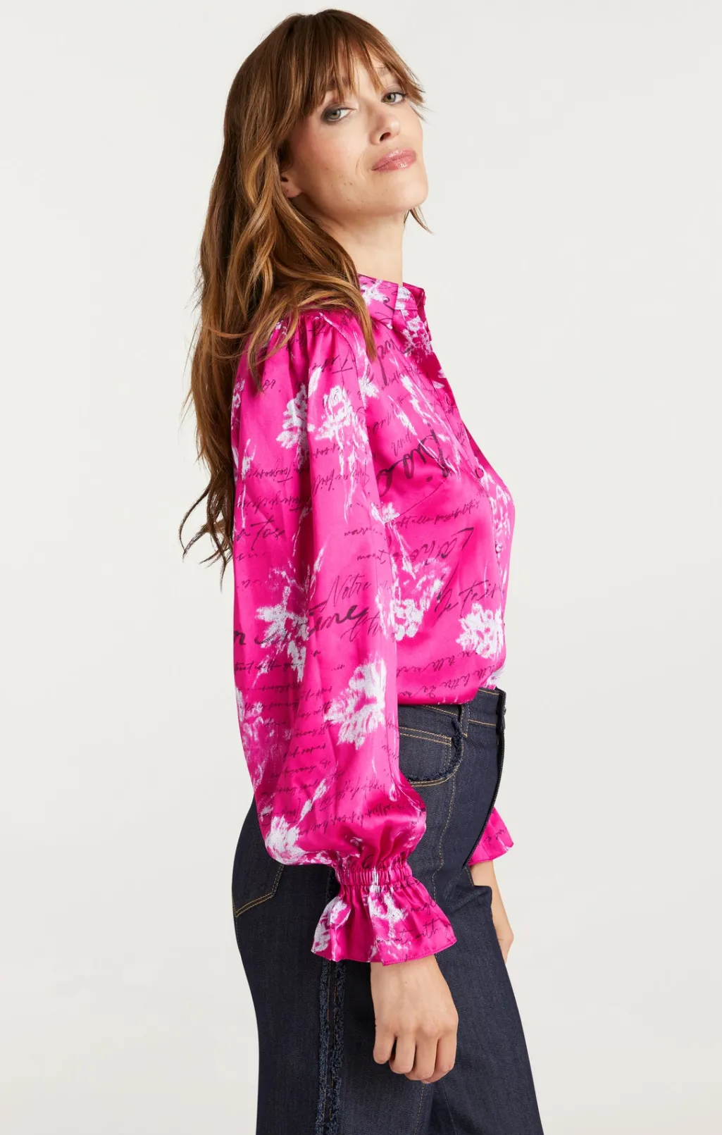 Cinq à Sept Warm Carnation Long Sleeve Fiona Top PlumRadishMulti Outlet