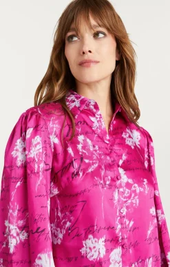 Cinq à Sept Warm Carnation Long Sleeve Fiona Top PlumRadishMulti Outlet