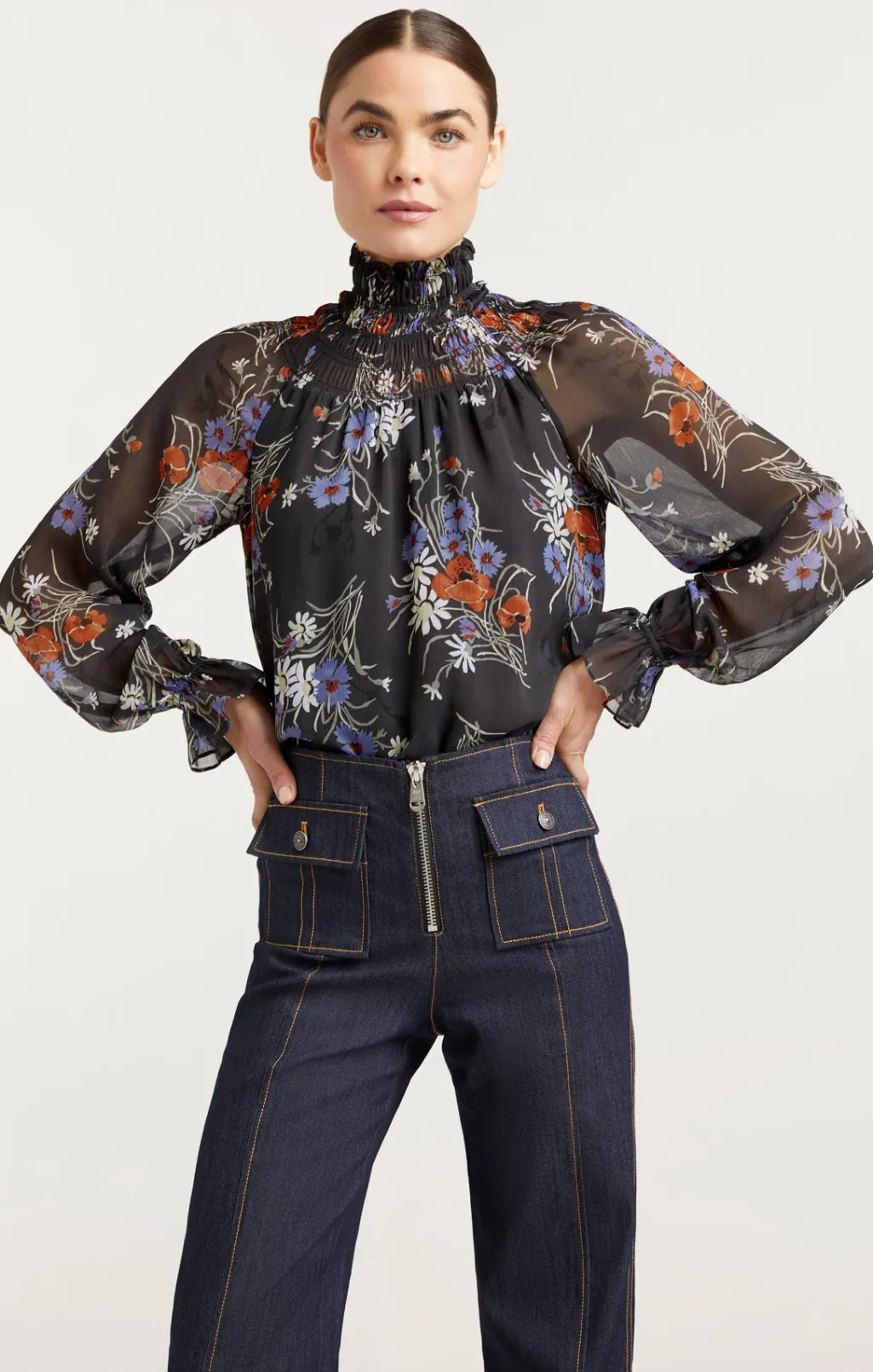 Cinq à Sept Wild Poppy Avalyn Top ObsidianMulti